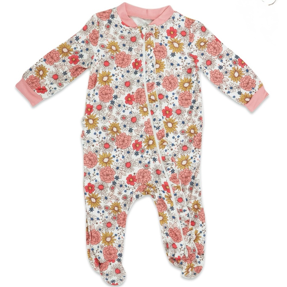 Milkberry Bamboo Pajamas Floral Baby Girls Footed Sleep Bodysuit, Size 3-6M Boho
